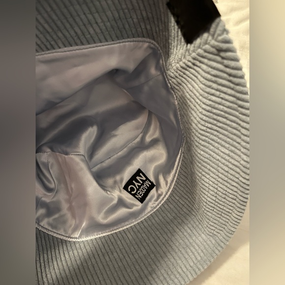 Madden NYC fully lined bucket hat NWT "Good Vibes Only" blue gray - Picture 2 of 5